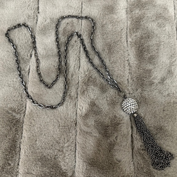 Gunmetal Chain Crystal Ball With Tassel Necklace - Picture 1 of 4